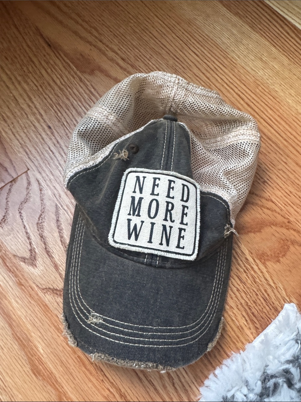 Heritage 'Need More Wine' Distressed Cap in Black and Cream